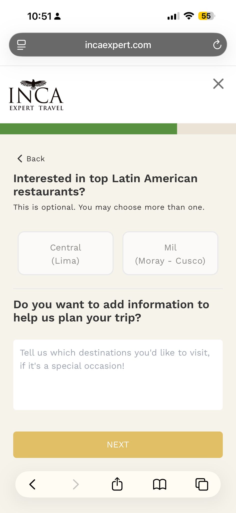 Step 2 — trip interests
